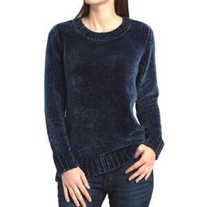 Orvis Dark Teal Blue Chenille ribbed soft fuzzy knit crewneck sweater womens XL